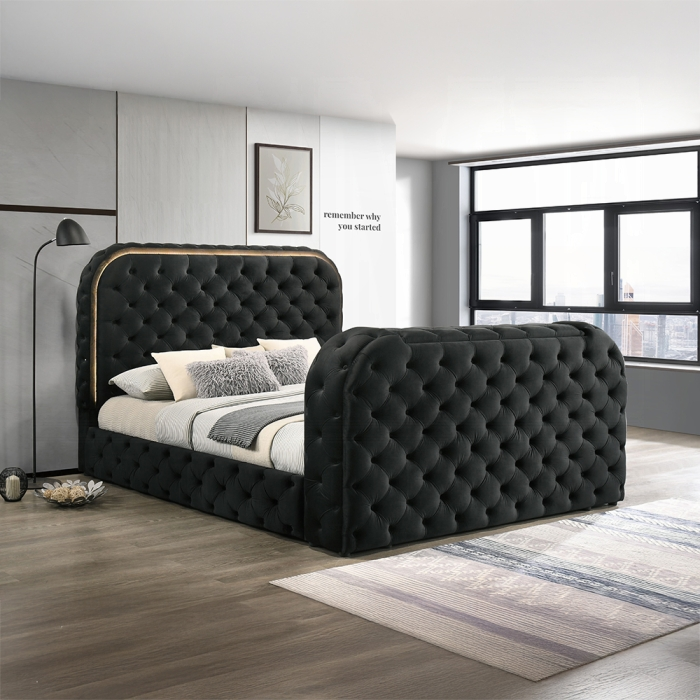 Kana Bed with LED, Fireplace & TV Stand
