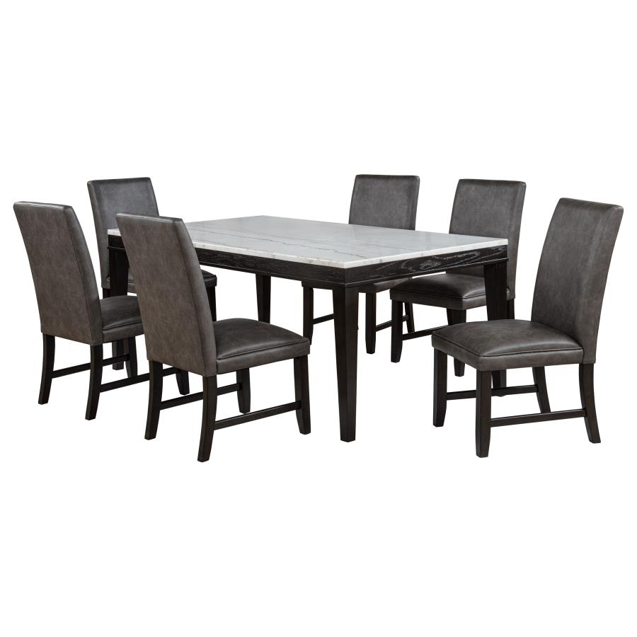 Averill Rectangular White Marble Top Coffee Bean Dining Table
