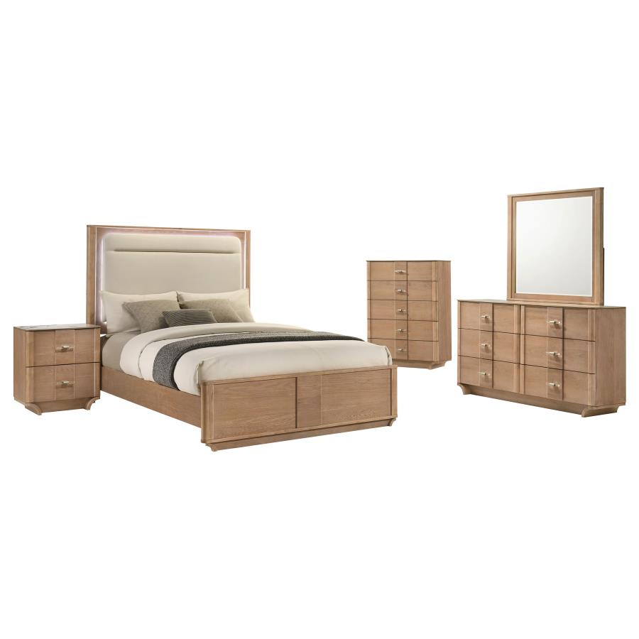Leanne LED Panel Off White and Light Oak Bed