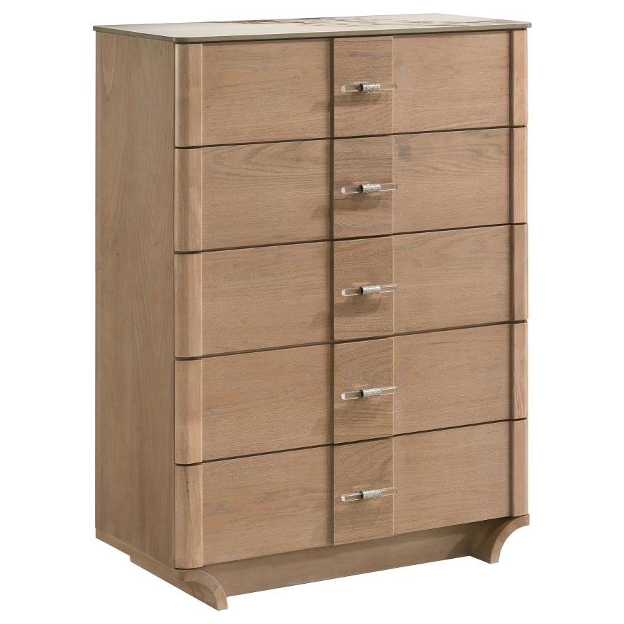 Leanne LED Panel Off White and Light Oak Chest