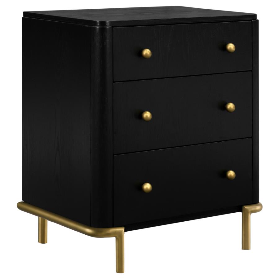 Arini Upholstered Panel Black and Grey Nightstand