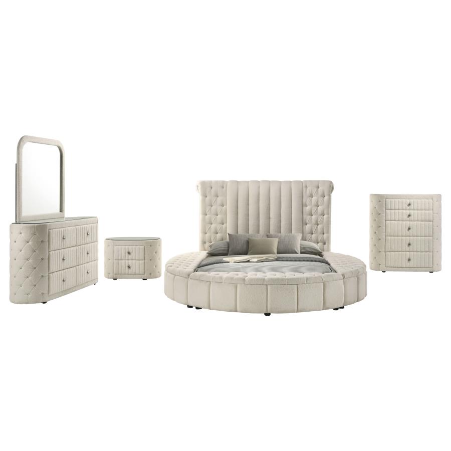 Sonya Upholstered Round Storage Ivory Bed