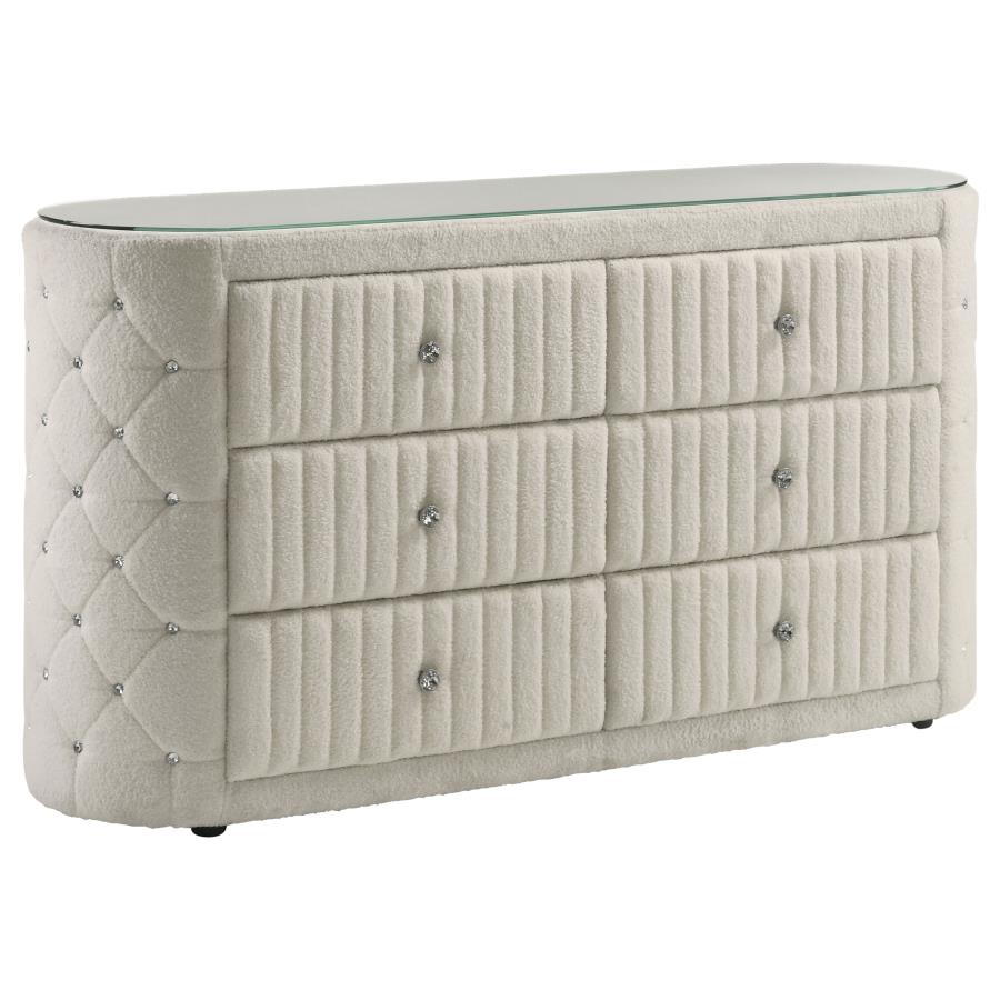 Sonya Upholstered Round Storage Ivory Dresser