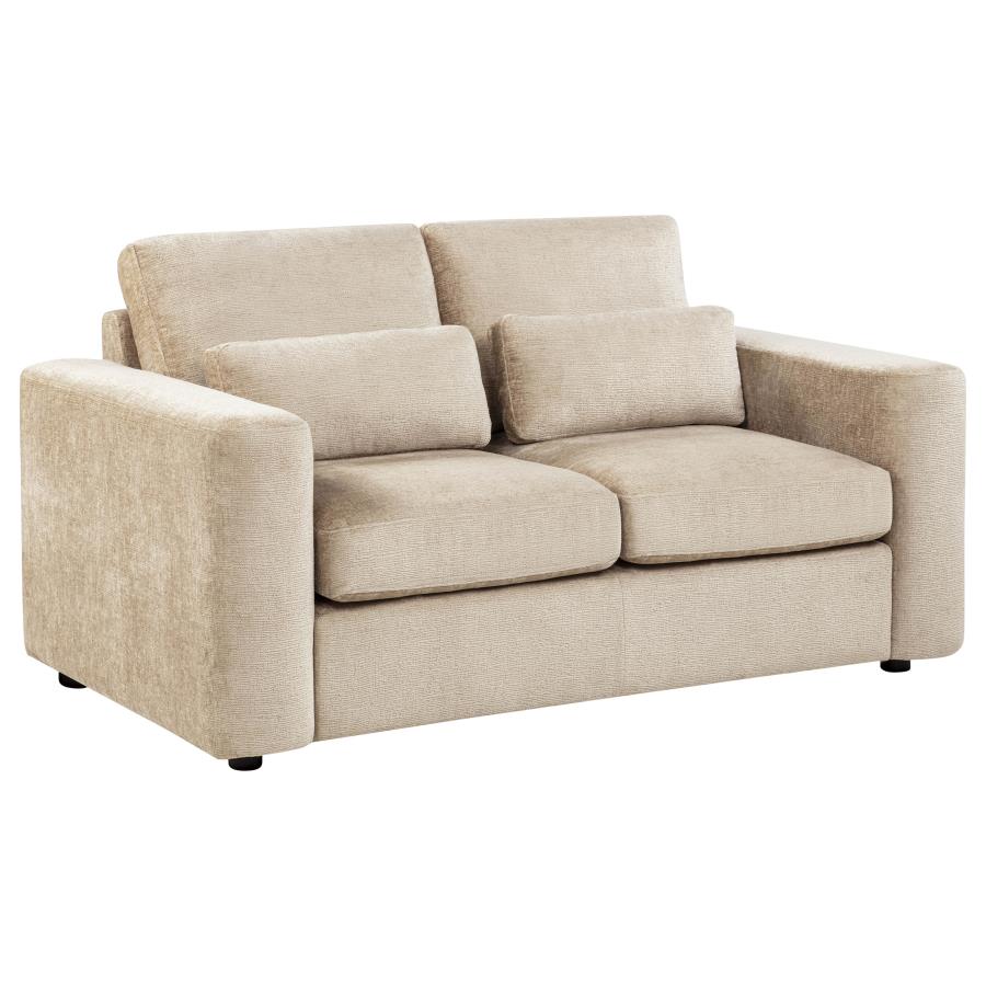 Amador Chenille Upholstered Track Arm Camel Loveseat