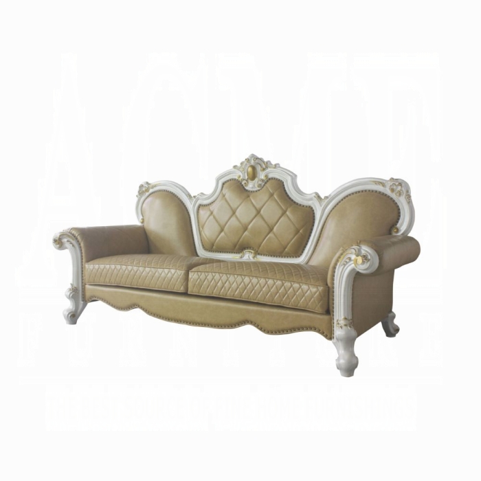 Picardy Butterscotch Leatherette Sofa with 5 Pillows