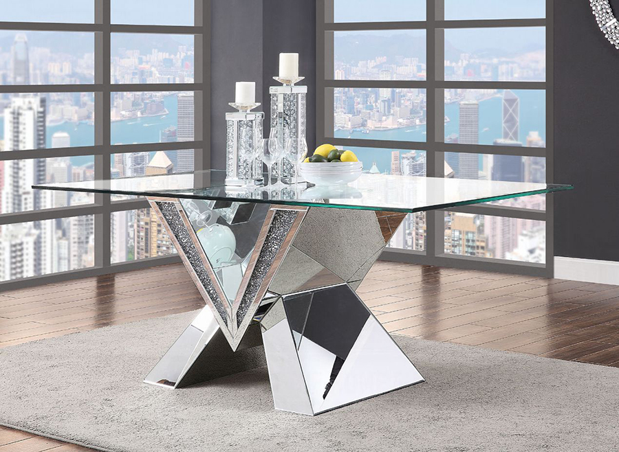 Noralie Clear Glass Mirrored Dining Table Noralie Clear Glass Mirrored Dining Table