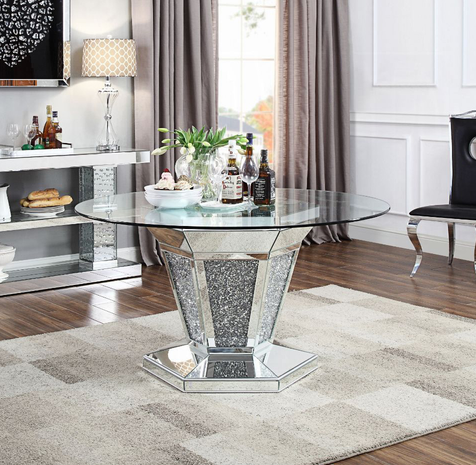 Noralie Clear Glass Mirrored Round Dining Table