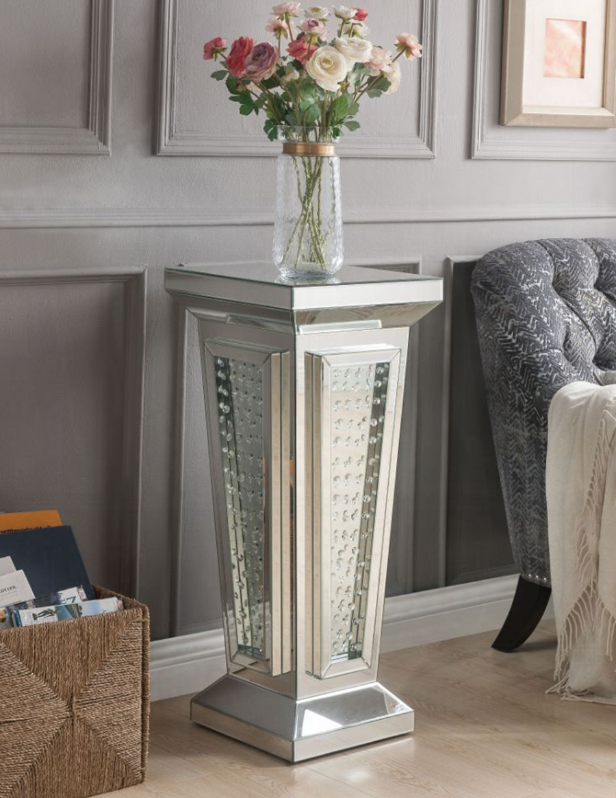 Nysa Mirrored Pedestal Stand with Faux Crystals