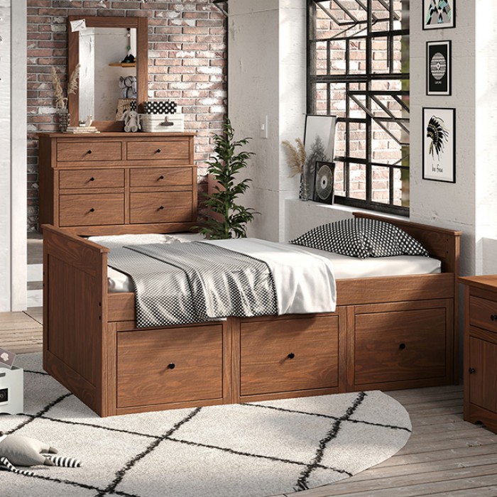 Marinos Rustic Plank Style Design Twin Captain Bed