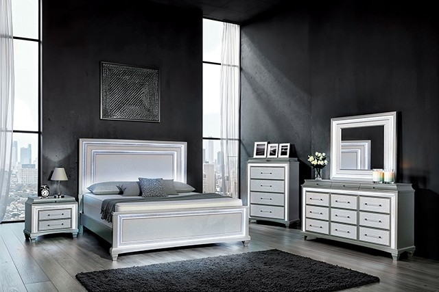 Galea Glam Bed with Layered Frame and Beveled Headboard
