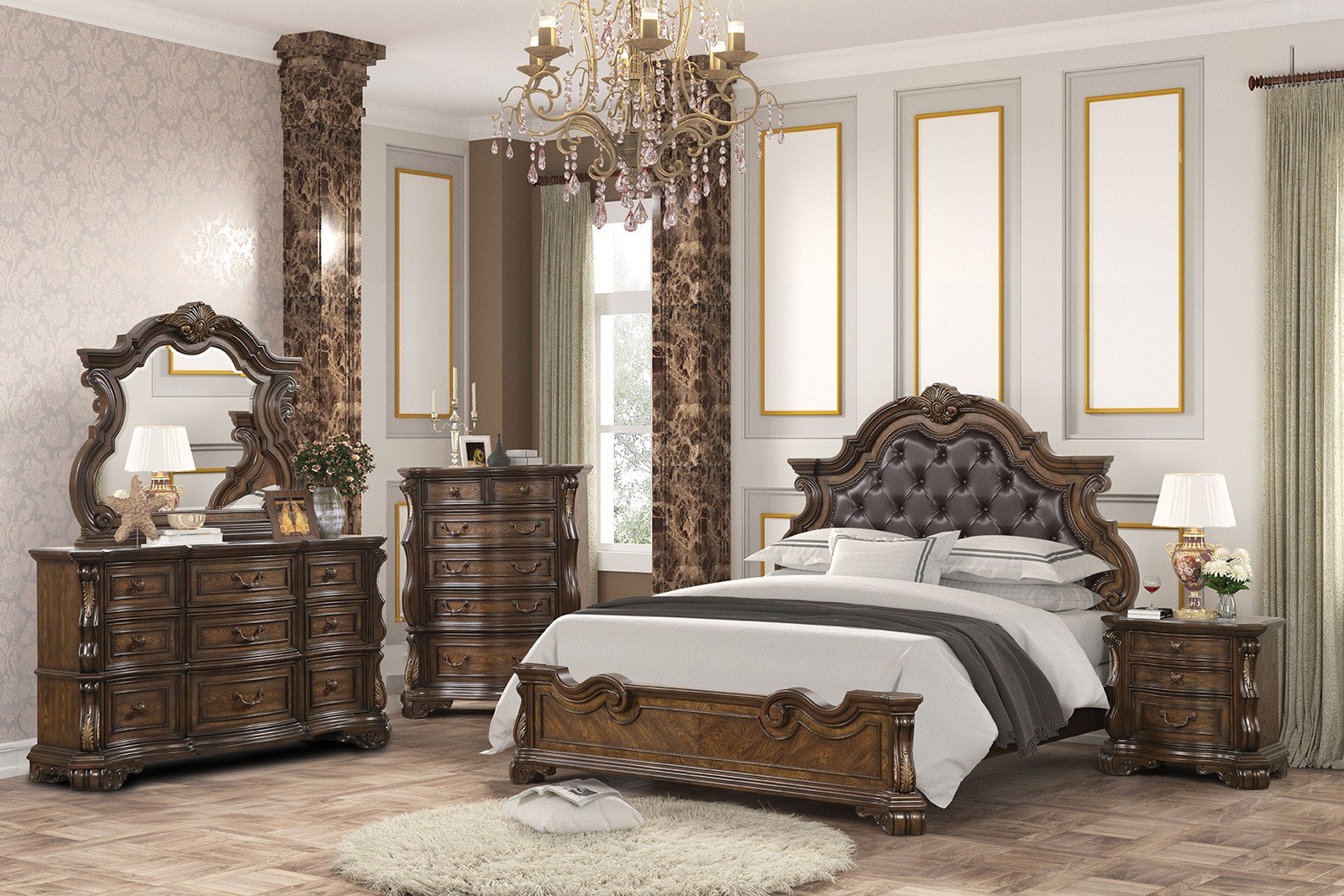 Leovanni Traditional Bed with Bombay Headboard Design