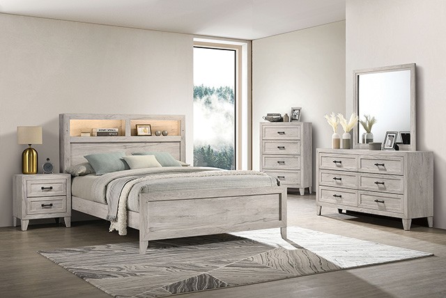 Mysen Contemporary Bed with Headboard Shelves