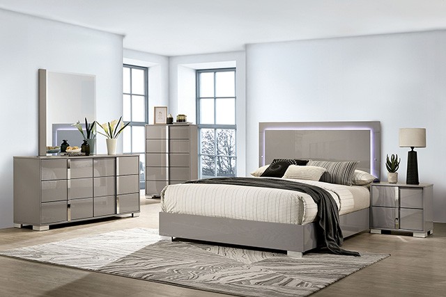 Sinistra Contemporary Bed with LED on Headboard