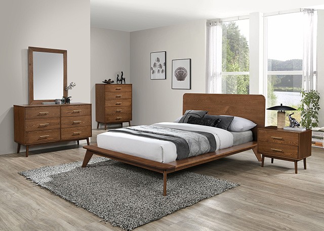 Stathelle Mid-Century Modern Bed with Tapered Angled Leg
