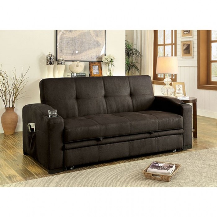 Mavis Transitional Futon Sofa w/ Built-in Cup Holders