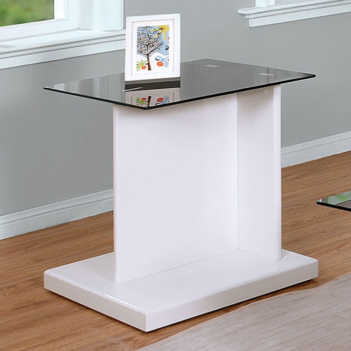 Mannedorf Glossy Finish End Table with Pedestal Design