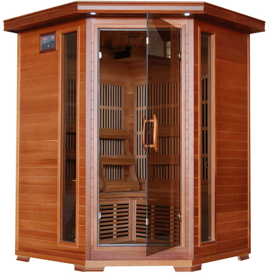 3-Person Cedar Corner Infrared Sauna w/ 7 Carbon Heaters