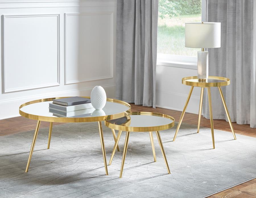 Kaelyn 2-piece Round Mirror Top Nesting Coffee Table