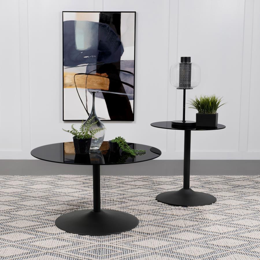 Ganso Round Metal Coffee Table With Tempered Glass Top