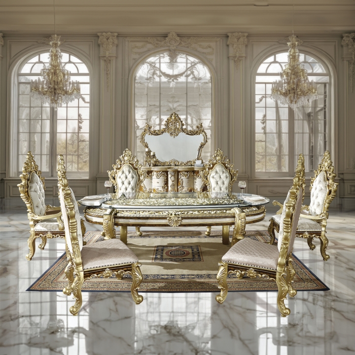 Desiderius Dining Table Antique Gold & Hand-Painted Brown Finish