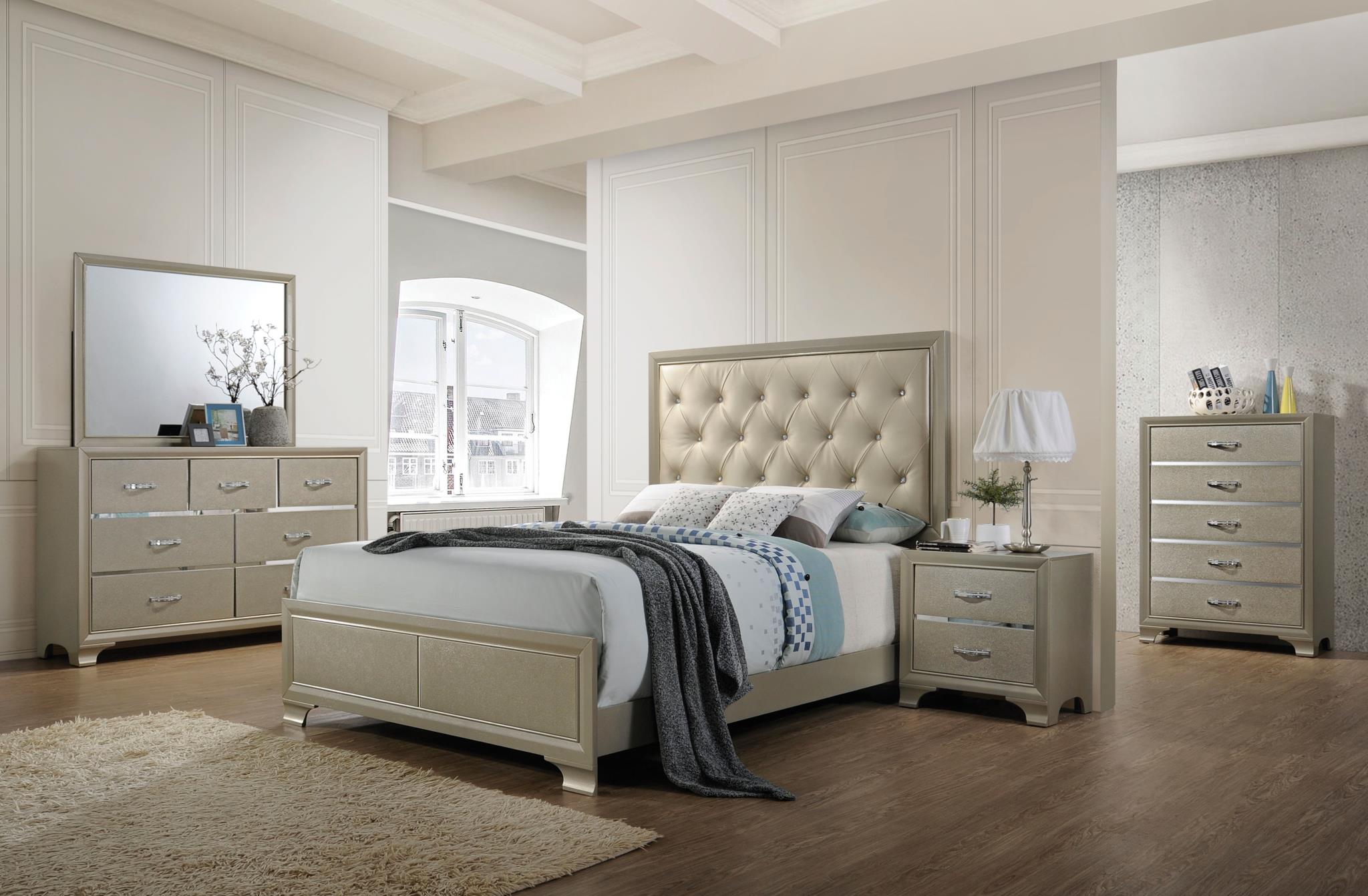 Carine Panel Bed with Button Tufted Headboard