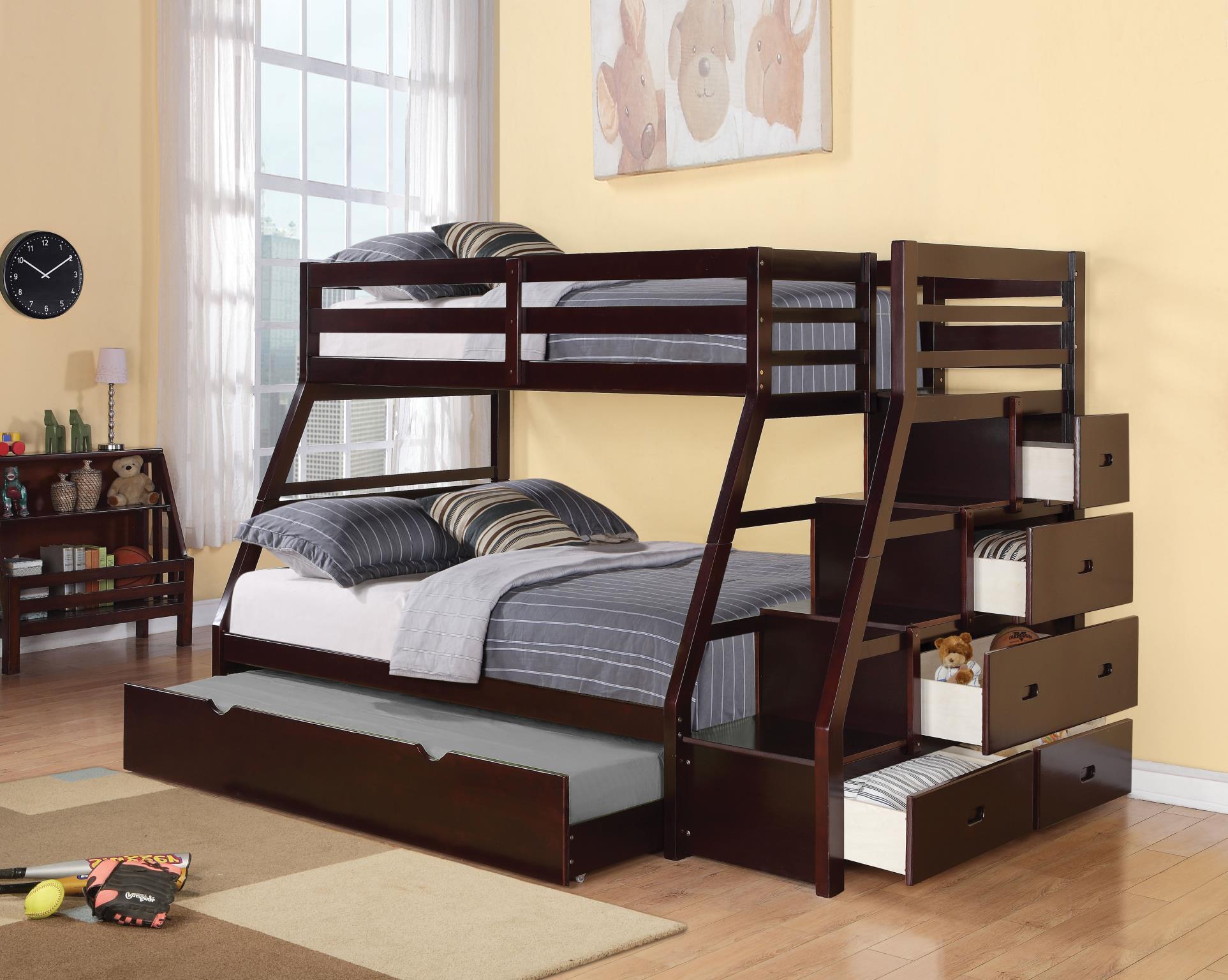Jason Twin Over Full Bunk Bed with Storage Ladder and Trundle