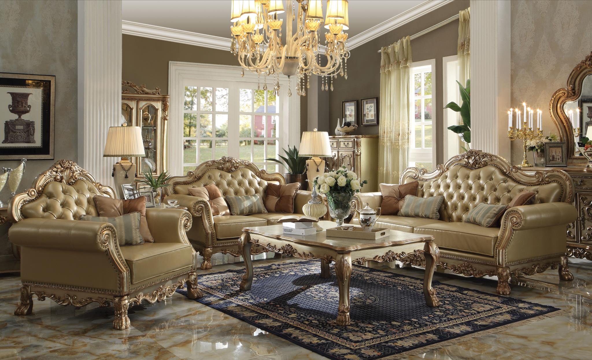 Dresden Bone White Victorian Style Sofa with 4 Pillows