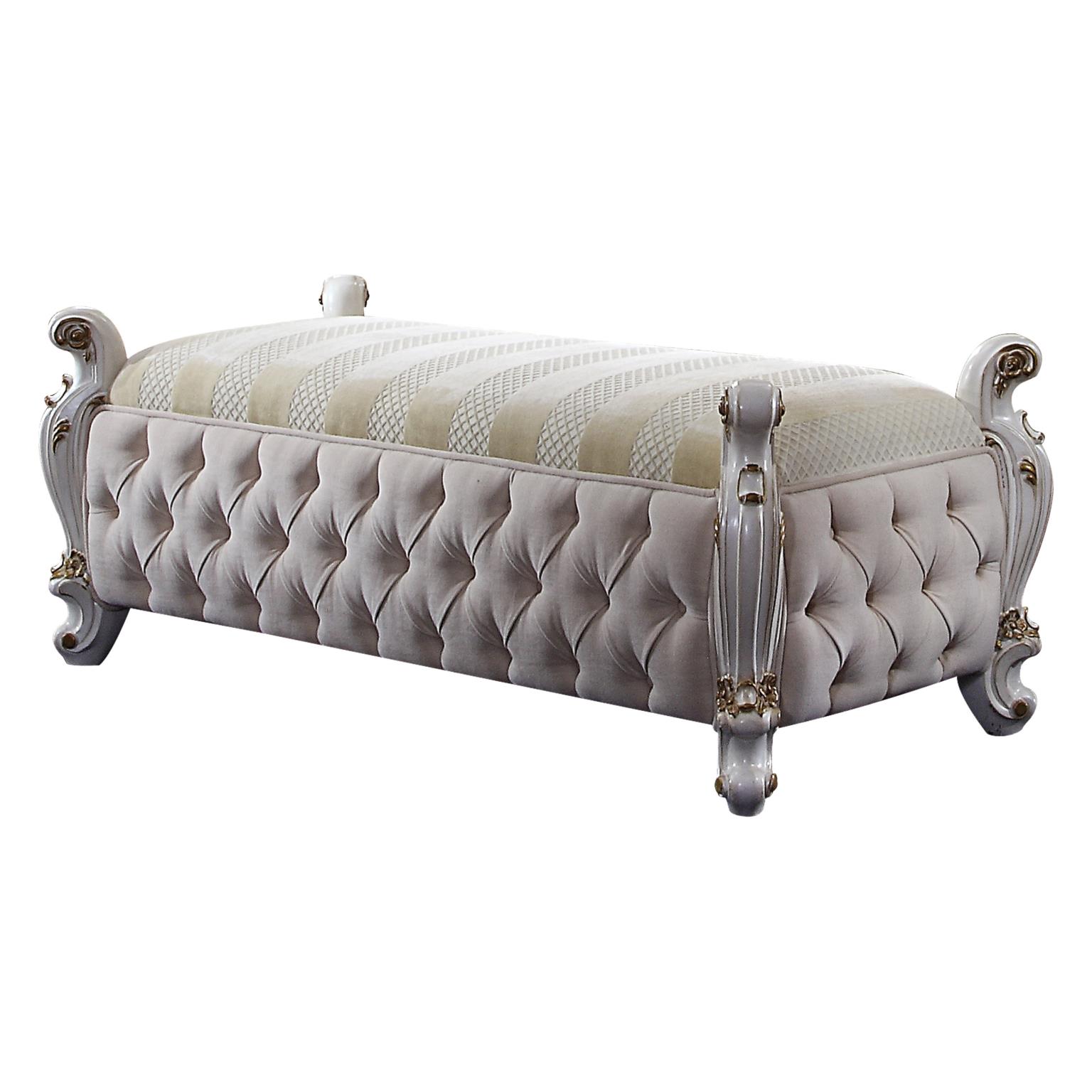 Picardy Antique White Button Tufted Bench