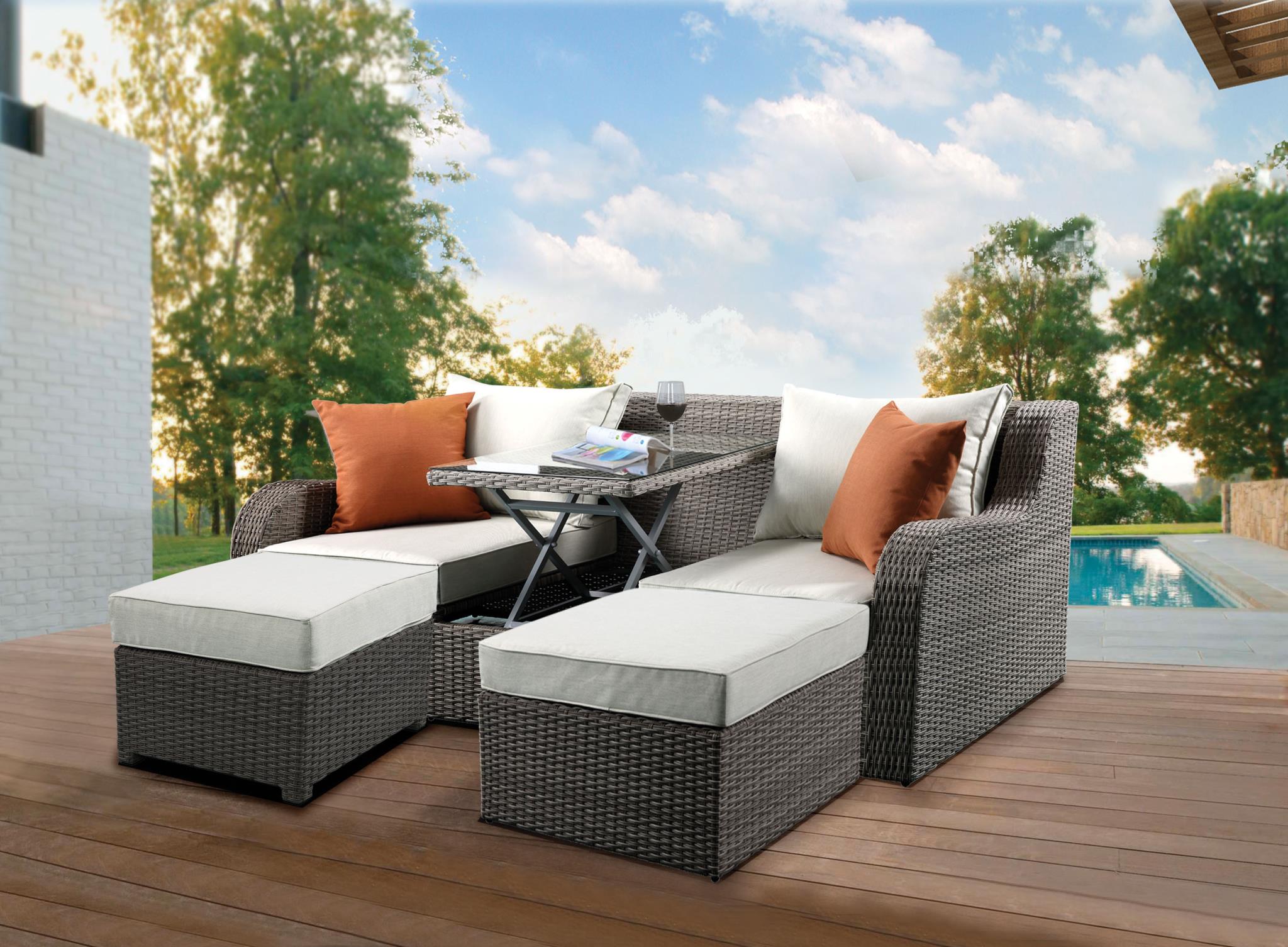 Salena Patio Sofa with 2 Pillows and 2 Ottomans