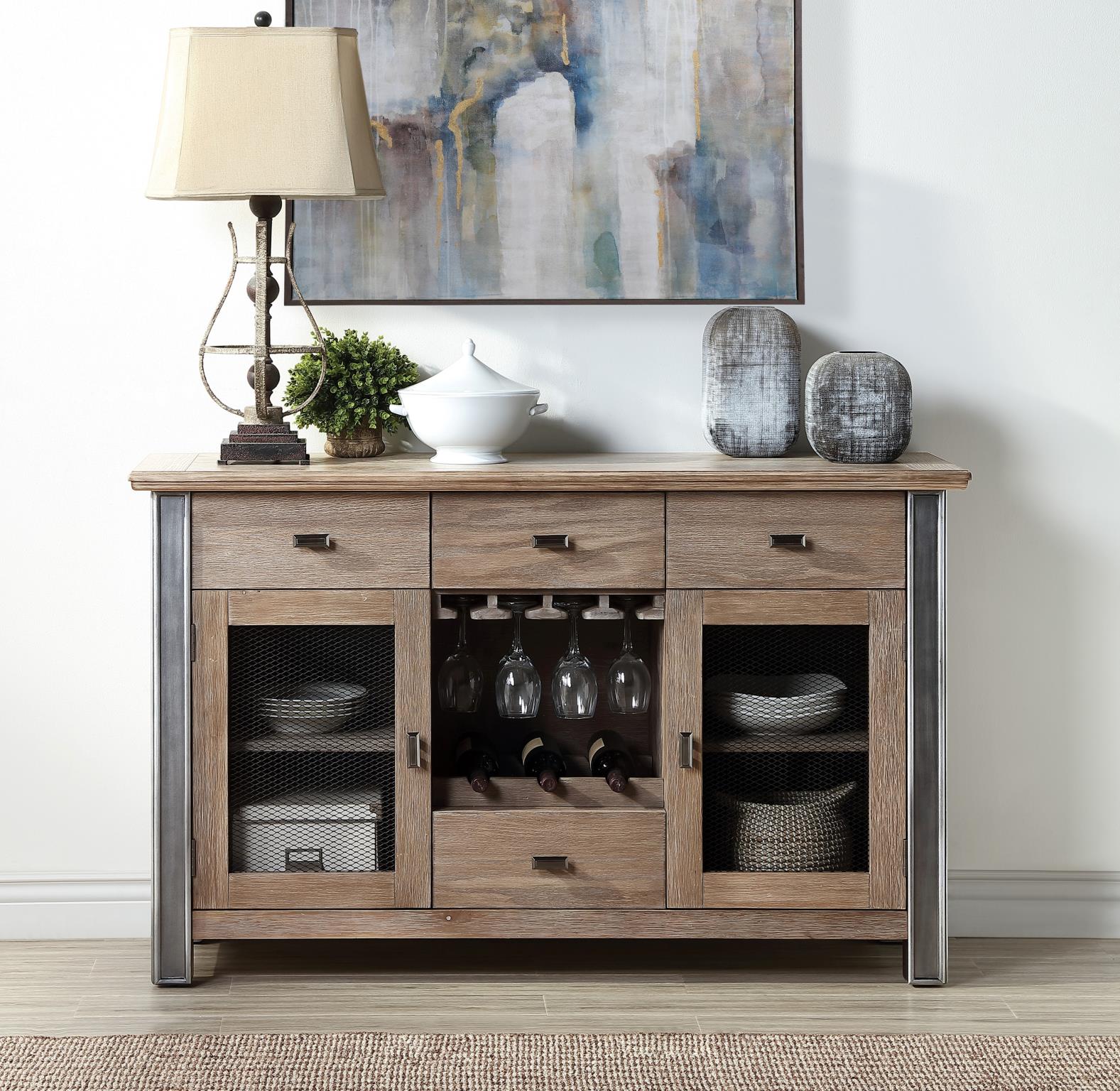 Nathaniel Maple Wood Server w/ Wine Rack