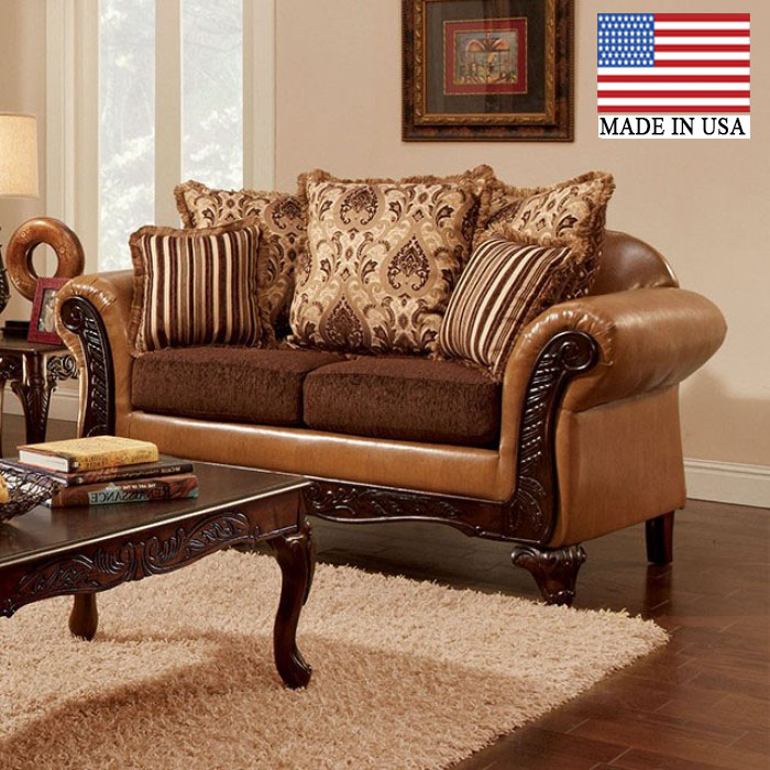 Isabella Intricate Wood Trim Loveseat