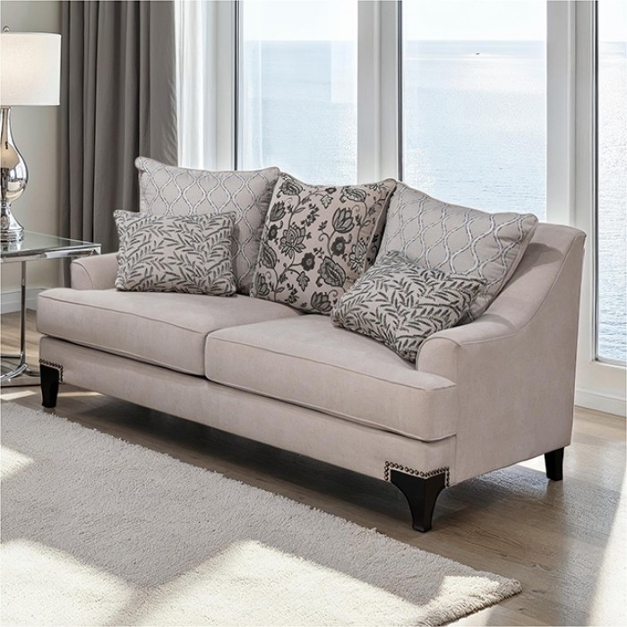 Lowell Transitional Loveseat with Nailhead Trim Around Legs
