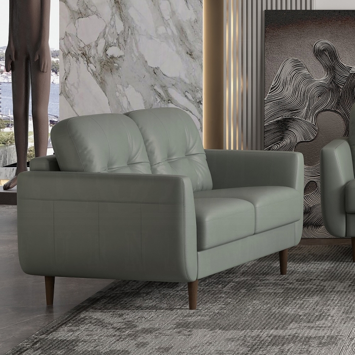 Radwan Contemporary Button Tufted Leather Loveseat