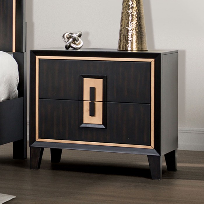 Kenyada Contemporary Night Stand with Gold Accent Trim