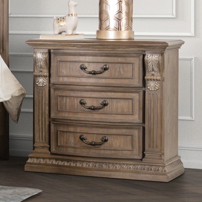 Seven Oaks Transitional Night Stand with Carved Details