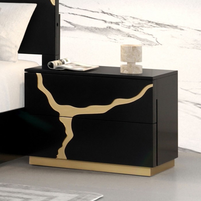 Goldsberg Contemporary Nightstand with Gold-Painted Pattern