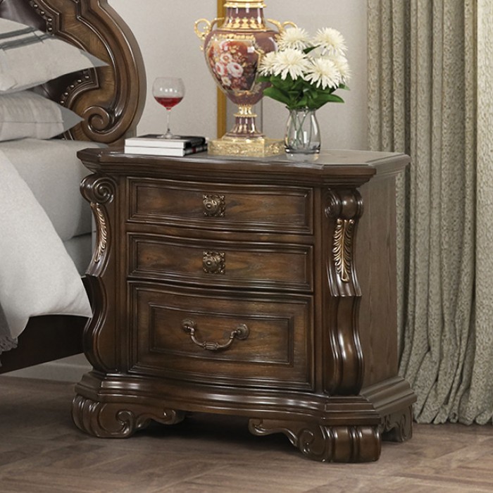 Leovanni Traditional Nightstand with Ornate Moldings