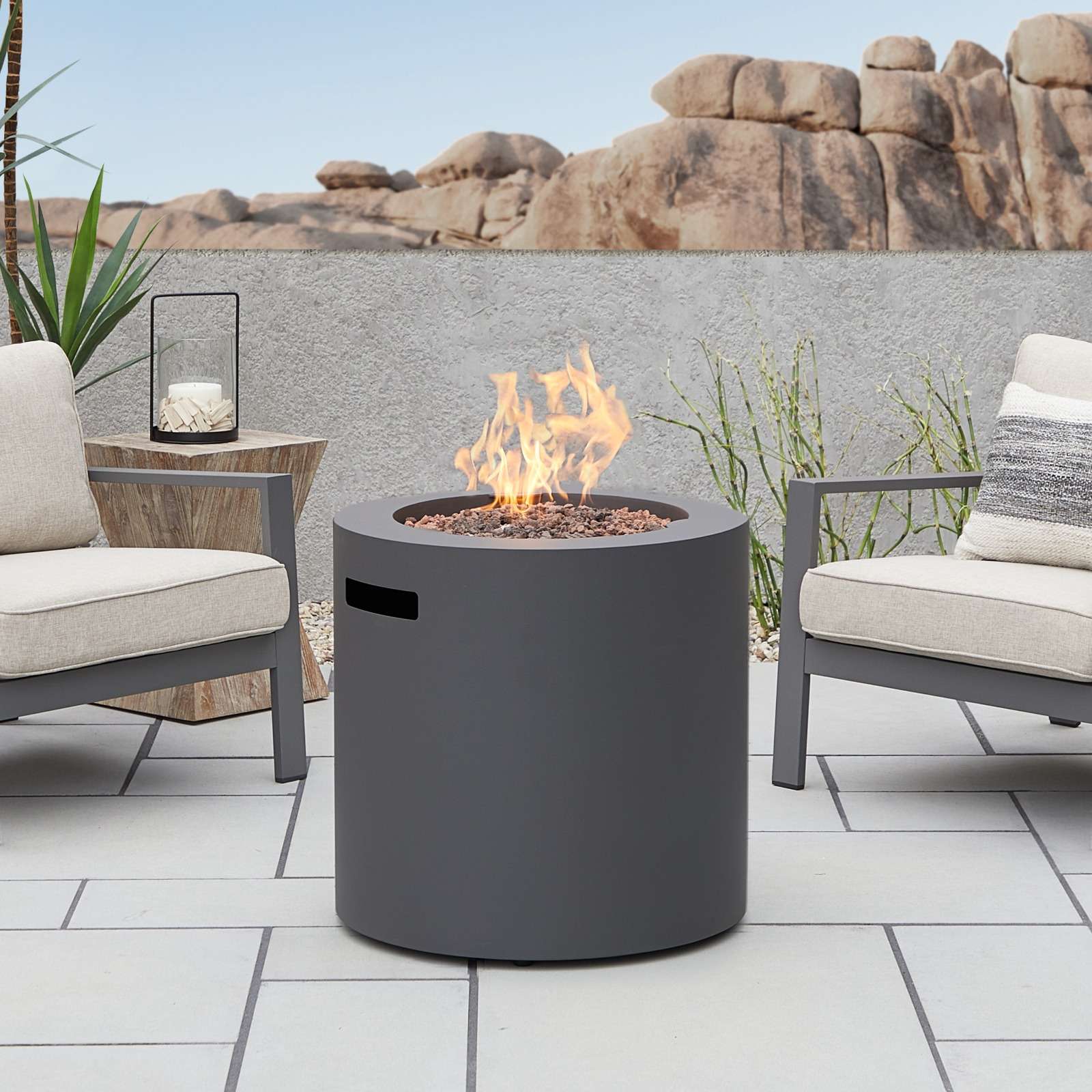 24" Aegean Round Fire Pit Table with Hidden Propane Tank - Weathered Slate