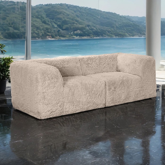 Nappi Contemporary Faux Fur Loveseat with Compressed Foam 