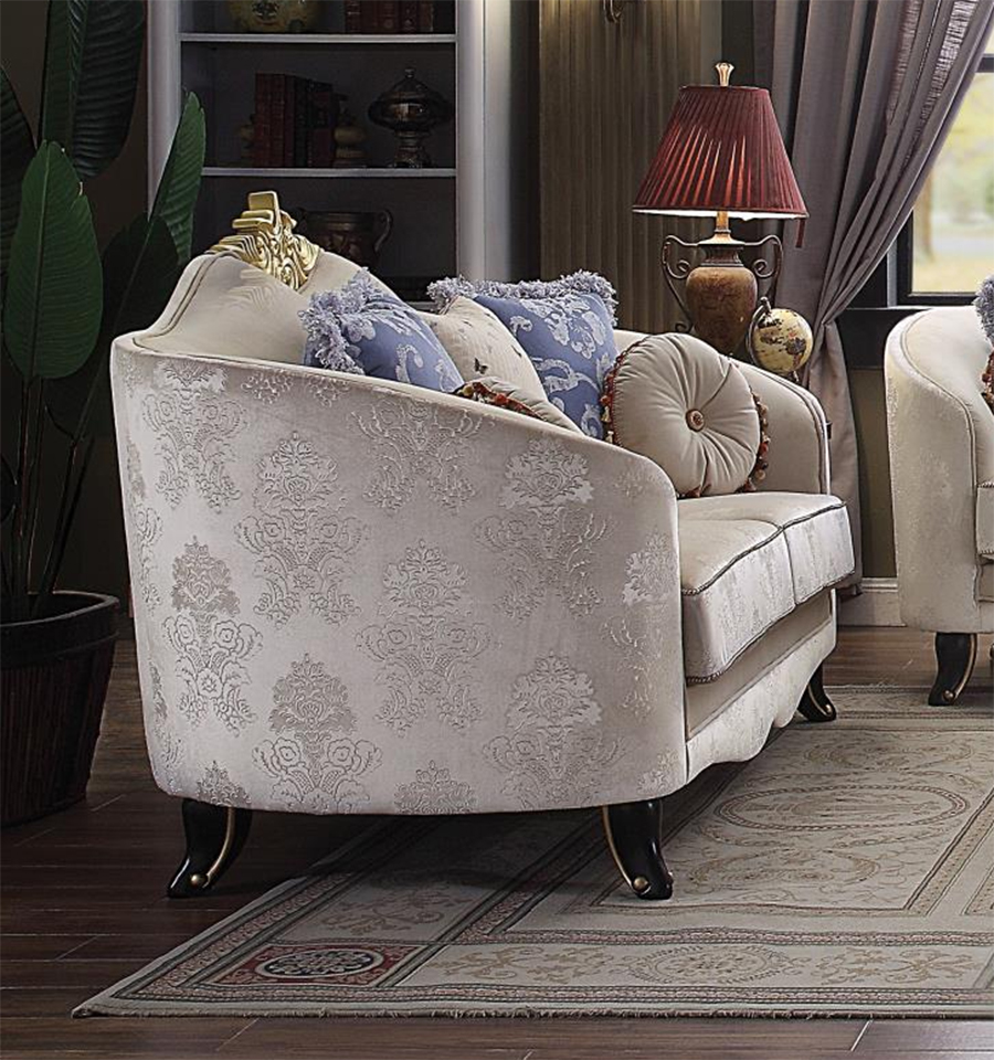 Sheridan Traditional Style Crown Design Loveseat with 5 Pillows