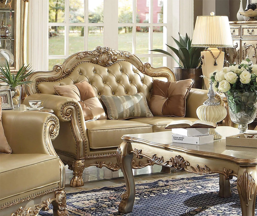 Dresden Bone White Traditional Style Loveseat with 3 Pillows
