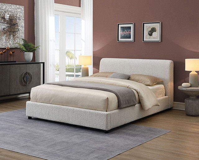 Vertham Contemporary Bed with Curved Headboard w/ Edge Welt Trim