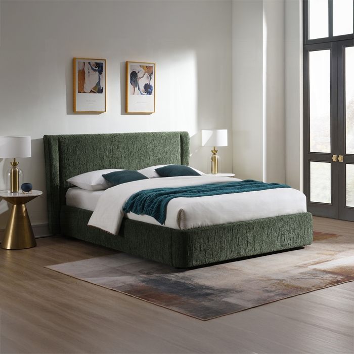 Cheryl Dark Green Chenille Platform Bed