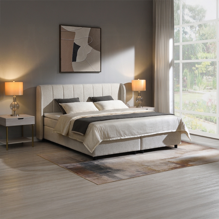 Adonia Beige Chenille Storage Platform Queen Size Bed