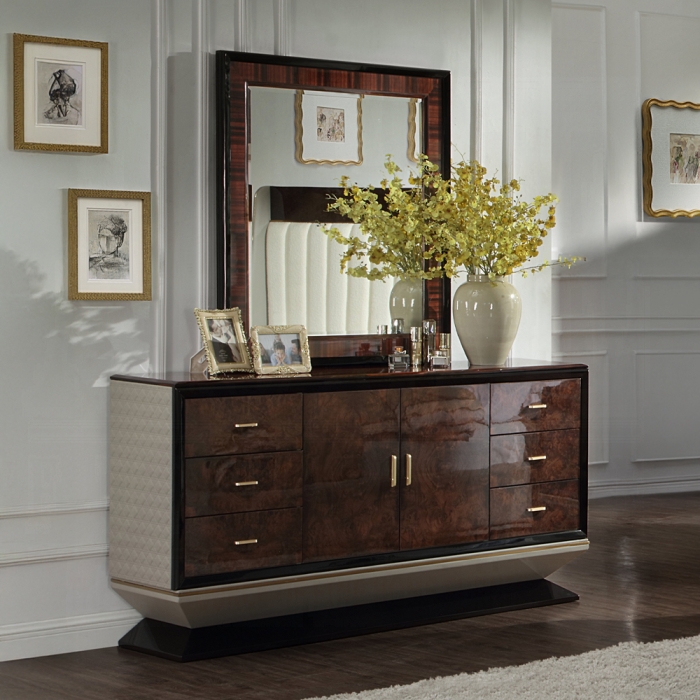 Jamonica Glossy Wood Grain Top & Gold Dresser