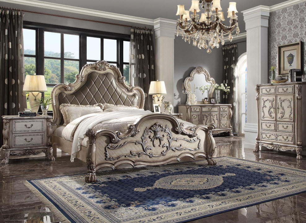 Dresden Victorian Style Bed with Oversized Crown & Scrolled Trim