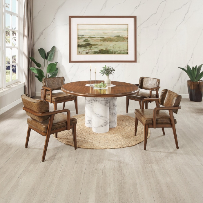 Harvey Engineered Stone Brown Round Dining Table