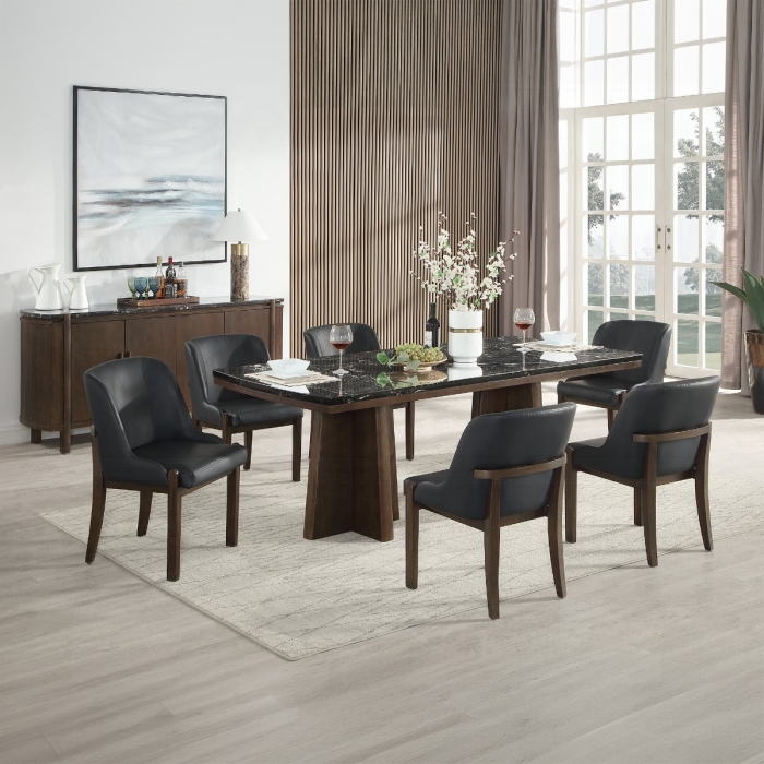 Estella Black Natural Marble Top Rectangular Dining Table