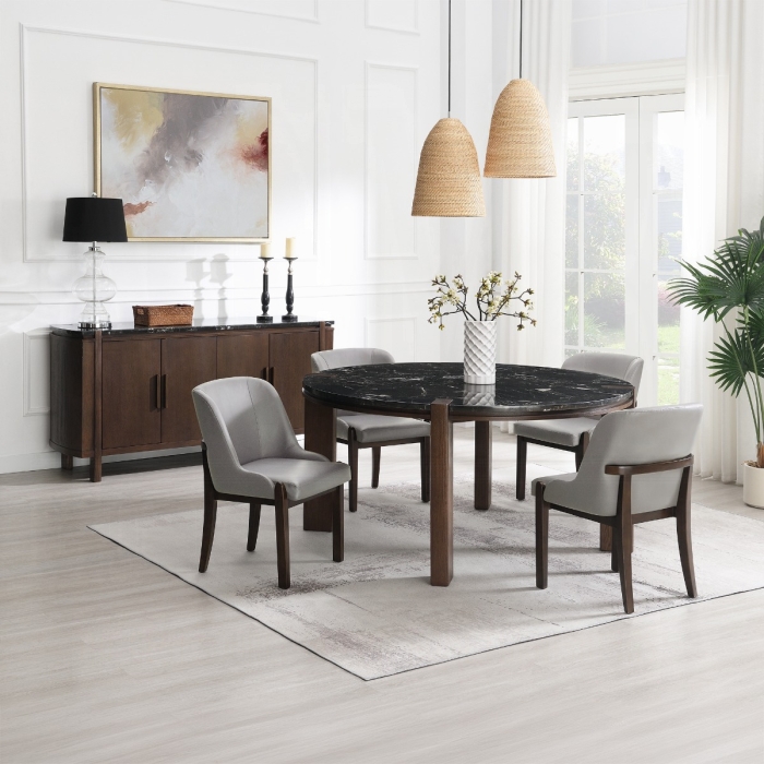 Estella Black Natural Marble Top Round Dining Table