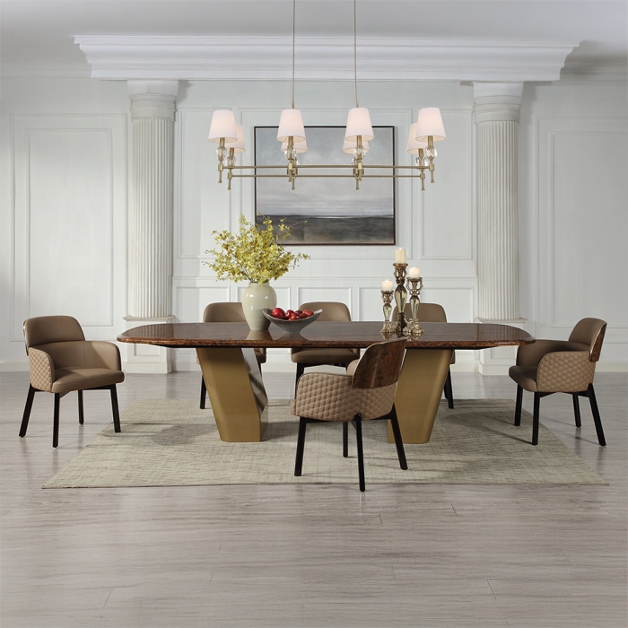 Jamonica Glossy Wood Grain Top Gold Dining Table